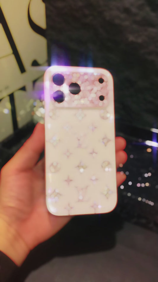 Funda de iPhone Hecha a Mano de Lujo con Brillos de Diamantes de Imitación y Patrón Minimalista