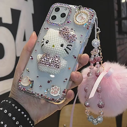 Handmade iPhone Case Minimalist Hello Kitty Bling Rhinestone Back Case