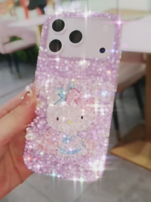 Hello Kitty with Bear Gorgeous Bling Purple Rhinestone Case for iPhone