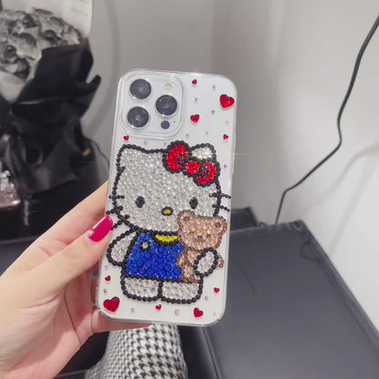 Hello Kitty & Bear Gorgeous Bling Rhinestone with Heart Crystal For iPhone Case