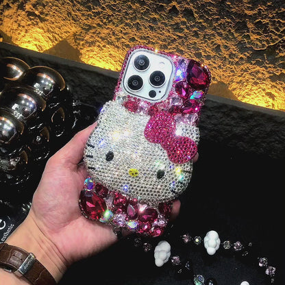 3D Hello Kitty Gorgeous Bling Rose Red Gem For iPhone Case