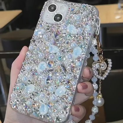 Handgefertigte iPhone-Hülle, luxuriöse Bling-Strass-Kristalle mit Perlenrückseite