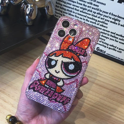 Handmade iPhone Case Luxury Bling Pink Rhinestone Powerpuff Girls Blossom Case