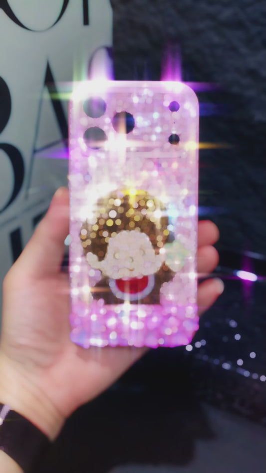 Funda de iPhone Artesanal con Cristales Rosados Monchhichi