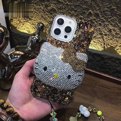 3D Hello Kitty Gorgeous Bling Brown Gem For iPhone Samsung Case