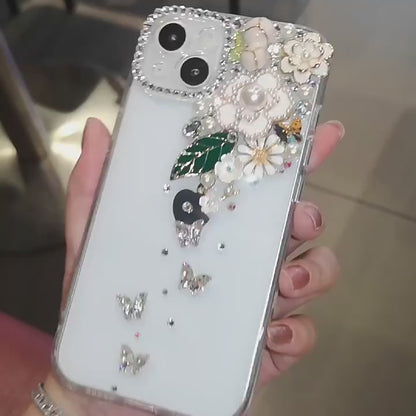 Handmade iPhone Case Luxury Bling Rhinestone Minimalist Flowers Back Case
