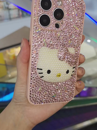 Handmade iPhone Case Luxury Bling Rhinestone 3D Hello Kitty Silicone Case