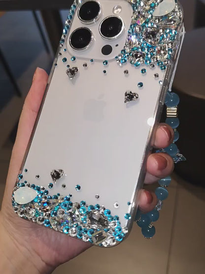 Handmade iPhone Case Bling Blue Rhinestone Minimalist Back Case