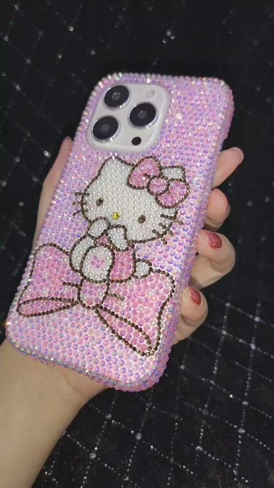 Funda iPhone Hecha a Mano Lujosa con Brillo Gelatina Diamantes de Imitación Bonita de Hello Kitty