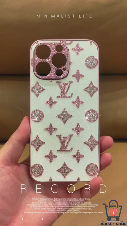 Funda de iPhone Hecha a Mano de Lujo con Brillos de Diamantes de Imitación y Patrón Minimalista