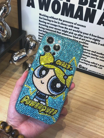 Handmade iPhone Case Luxury Bling Blue Rhinestone Powerpuff Girls Bubbles Case