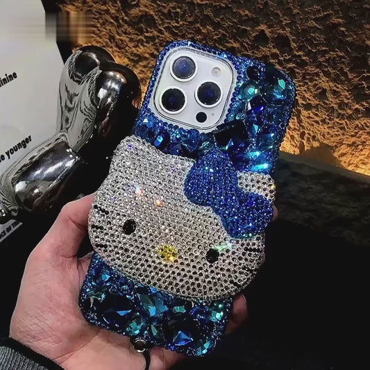 3D Hello Kitty Gorgeous Bling Blue Gem For iPhone Samsung Case
