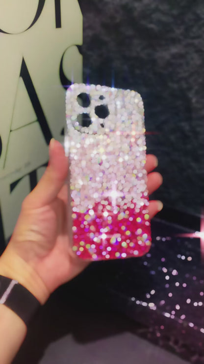 Funda Hecha a Mano para iPhone Samsung Preciosa con Brillo Degradado Rosa de Diamantes de Imitación