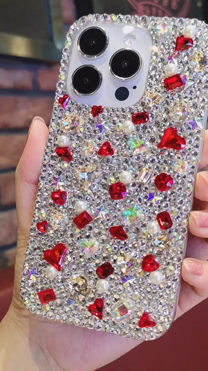 Handgemachte iPhone Hülle Luxus Bling Strass mit roten Kristallen Hülle