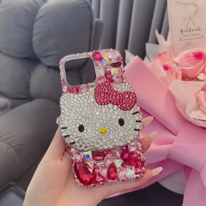 3D Hello Kitty Gorgeous Bling Rose Red Gemstone For iPhone Case