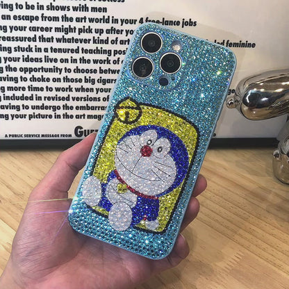 Handmade iPhone Case Luxury Blue Rhinestone Cute Doraemon Case