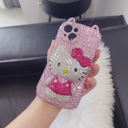 3D Hello Kitty Gorgeous Bling Pink Rhinestone with Cat Ears For iPhone Case