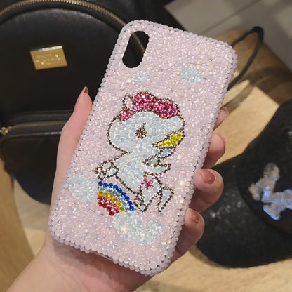 Handmade iPhone Case Luxury Bling Opal Rhinestone Cute Unicorn Back Case