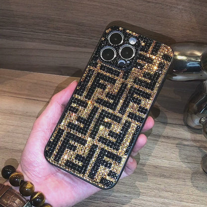 Handmade iPhone Case Luxury Bling Rhinestone Monogram Pattern Back Case