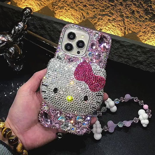 3D Hello Kitty Gorgeous Bling Pink Gem For iPhone Samsung Case