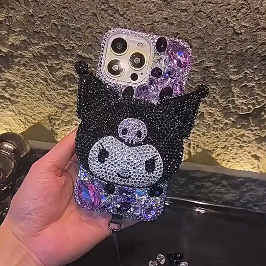 3D Kuromi Gorgeous Bling Purple Gemstone For iPhone Samsung Case