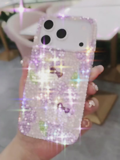 Hello Kitty with Purple Flowers Bling Rhinestone Case for iPhone